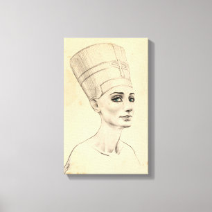 Lienzo Retrato de Nefertiti en textura antigua del papiro
