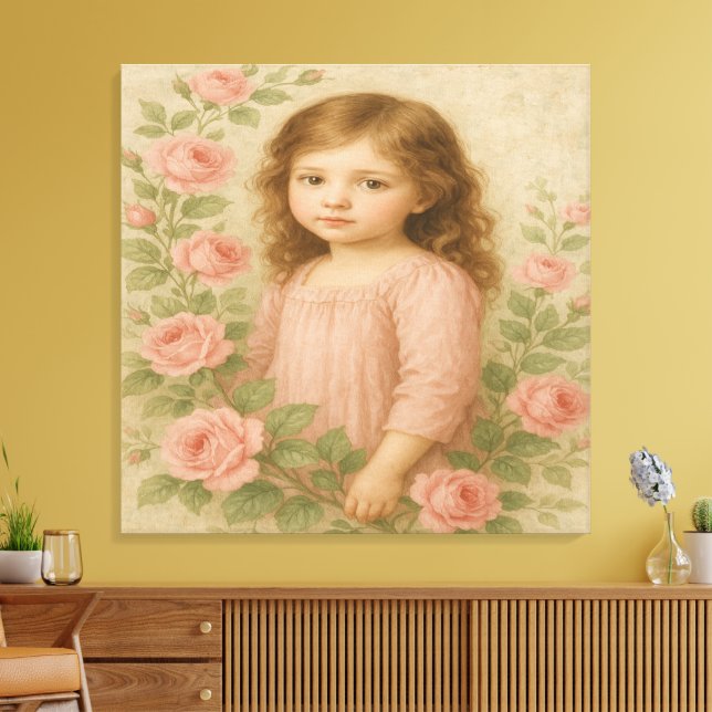 Lienzo Retrato de niña rosa vintage (Insitu (Sala de estar))