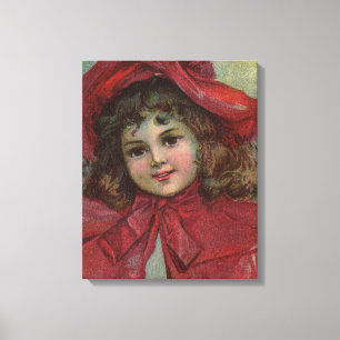 Lienzo Retrato de niña victoriana de Navidad con sombrero