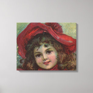 Lienzo Retrato de niña victoriana de Navidad con sombrero