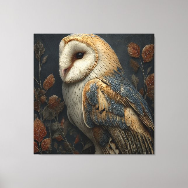 Lienzo Retrato de otoño de lechuza común (Anverso)