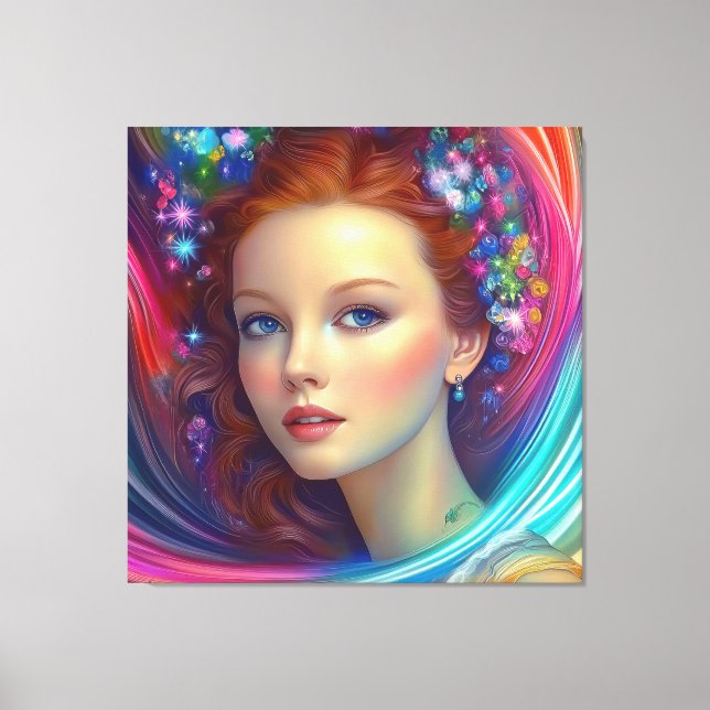 Lienzo Retrato de pelo arcoiris encantado (Anverso)