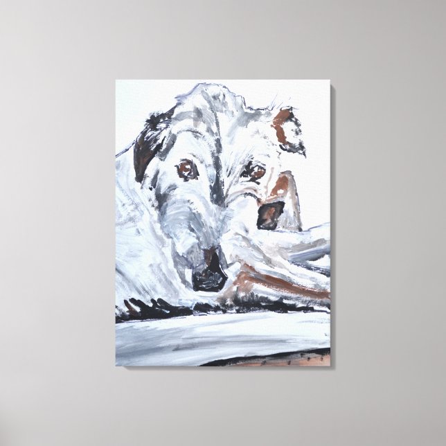 Lienzo Retrato de perro blanco descansando (Anverso)