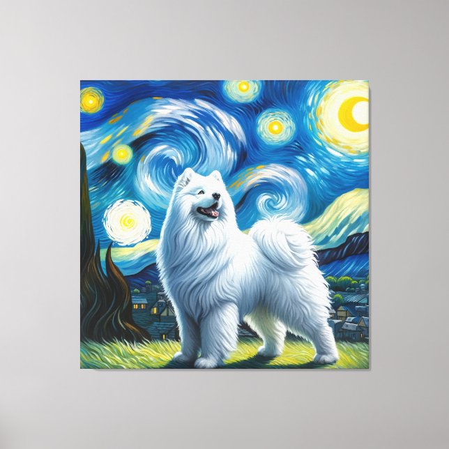 Lienzo Retrato de perro de Samoyed Starry - Retrato Masco (Anverso)