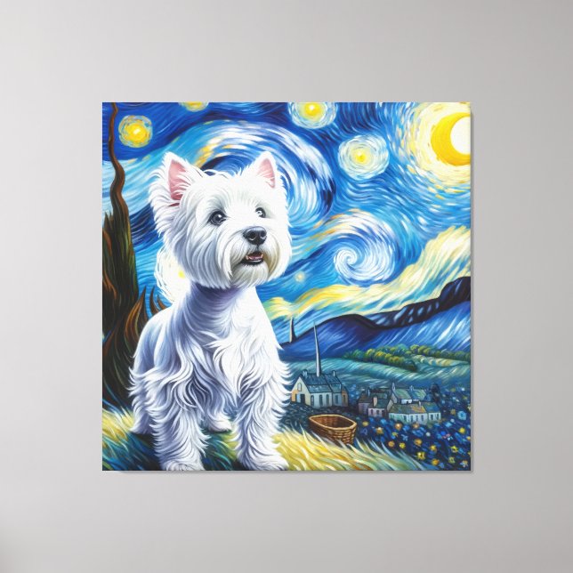 Lienzo Retrato de Perro del Terrible Blanco de Starry Wes (Anverso)