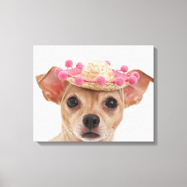 Lienzo Retrato de perro pequeño con sombrero (Anverso)