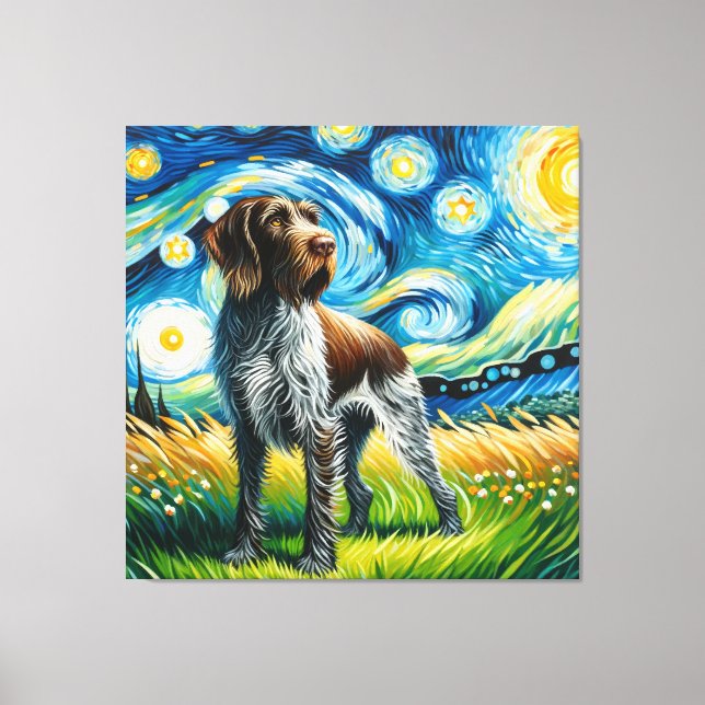 Lienzo Retrato de perro puntero con cable Starry German (Anverso)