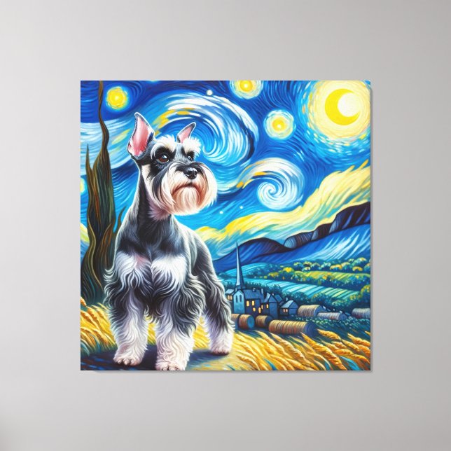Lienzo Retrato de perro Schnauzer en miniatura Starry (Anverso)