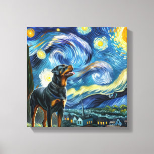 Lienzo Retrato de perro Starry Rottweiler - Retrato Masco
