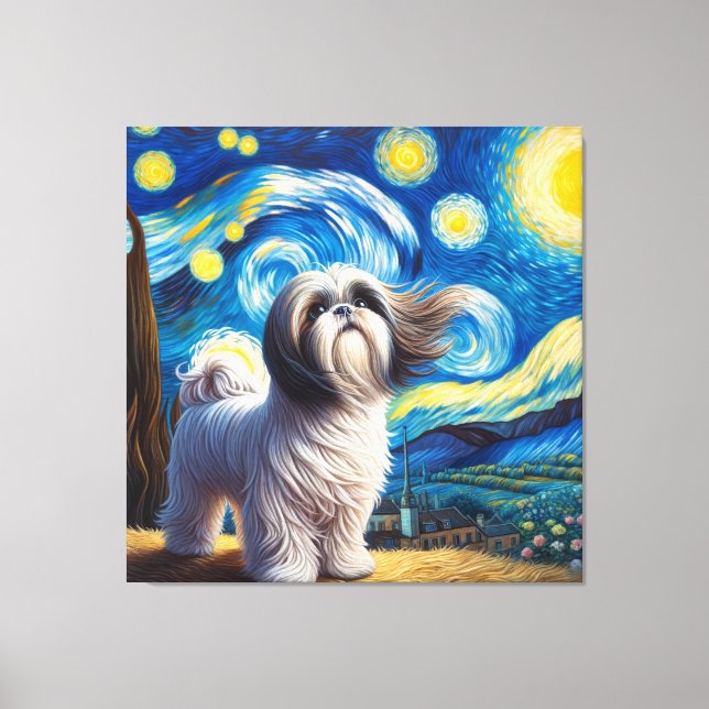 Lienzo Retrato de perro Starry Shih Tzu - retrato Mascota (Anverso)