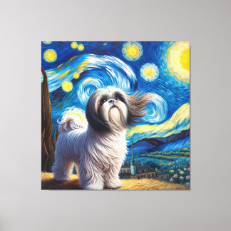 Lienzo Retrato de perro Starry Shih Tzu - retrato Mascota
