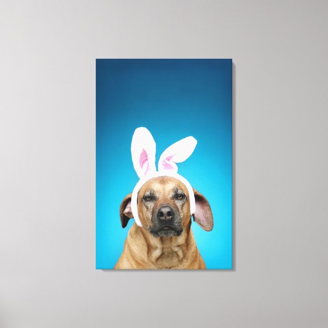 Lienzo Retrato de perro usando orejas de conejo de Pascua (Anverso)