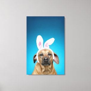 Lienzo Retrato de perro usando orejas de conejo de Pascua