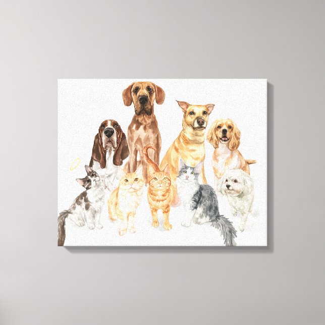 Lienzo Retrato de perros y gatos de acuarela (Anverso)