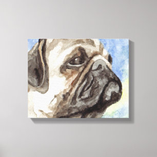 Lienzo Retrato de Pug en acuarela