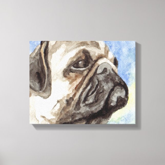 Lienzo Retrato de Pug en acuarela (Anverso)