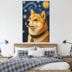 Lienzo Retrato de Shiba Inu de Noche Estrellada