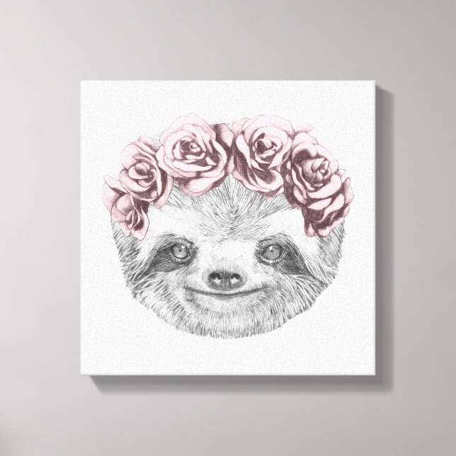 Lienzo Retrato De Sloth | Floral Head Wreath (Anverso)