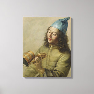 Lienzo Retrato de un joven sosteniendo un tanque de oro a