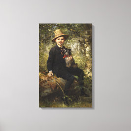 Lienzo Retrato de un niño con perro en un bosque (Knaus)