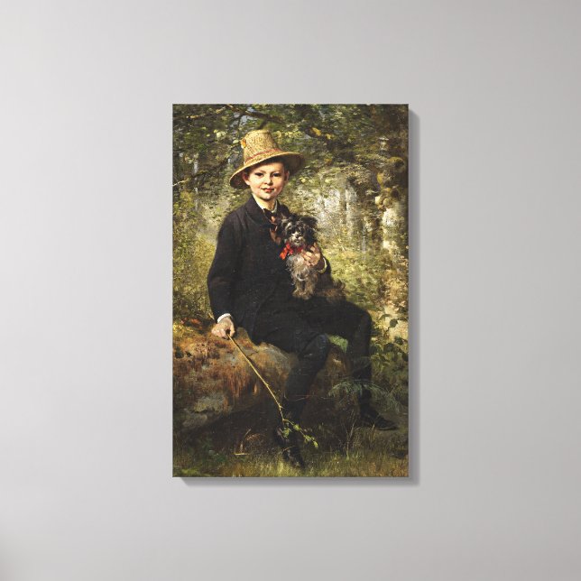 Lienzo Retrato de un niño con perro en un bosque (Knaus) (Anverso)