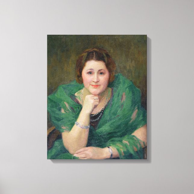 Lienzo Retrato de una mujer rusa con bufanda verde (Anverso)