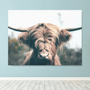Lienzo retrato de vaca de las tierras altas