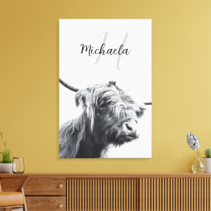 Lienzo Retrato de vaca de las Tierras Altas monograma ini