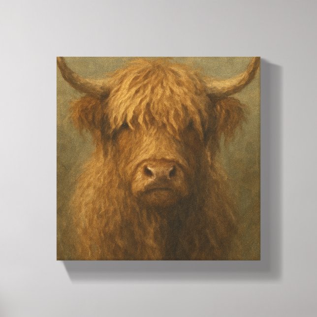 Lienzo Retrato de vaca Highland - Animal rústico de granj (Anverso)