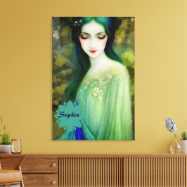 Lienzo Retrato elegante de mujer fantastica en verde y az