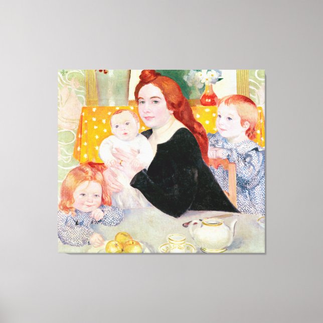 Lienzo Retrato familiar grande en azul y amarillo (Anverso)