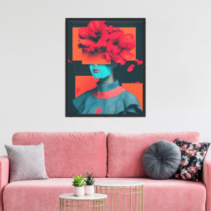 Lienzo Retrato femenino abstracto moderno con flores