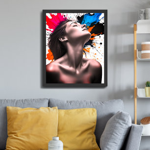 Lienzo Retrato femenino en tono gris elegante y salpicadu