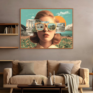 Lienzo Retrato femenino surrealista con gafas de sol retr