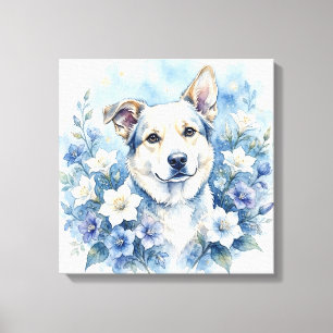 Lienzo Retrato floral botánico de perro al acuarela