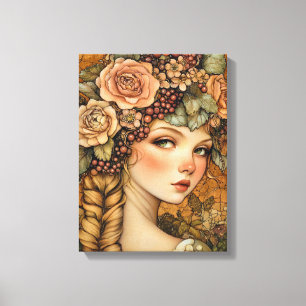 Lienzo Retrato floral de la diosa del otoño Art Nouveau S