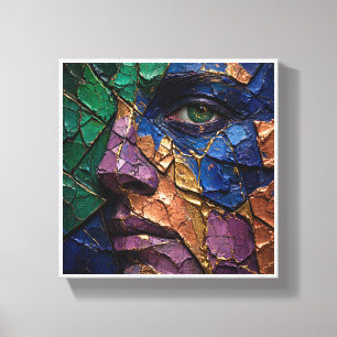 Lienzo Retrato Fragmentado de Impasto con Ojo Verde y Gol