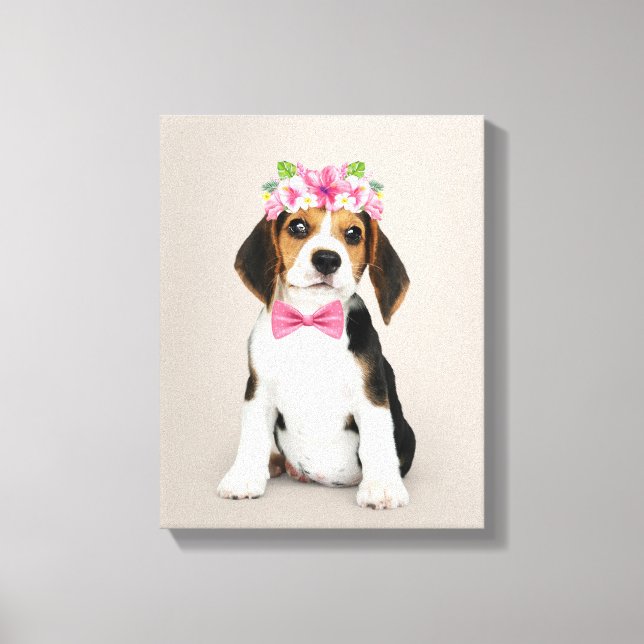 Lienzo Retrato mascota personalizado con flores y corbata (Anverso)