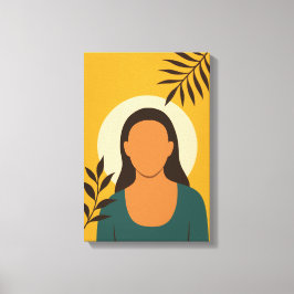 Lienzo Retrato mínimo de mujer con hojas