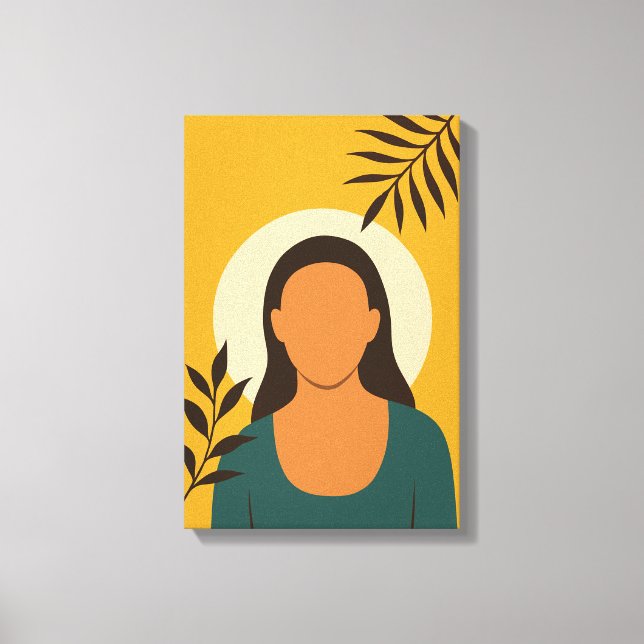 Lienzo Retrato mínimo de mujer con hojas (Anverso)