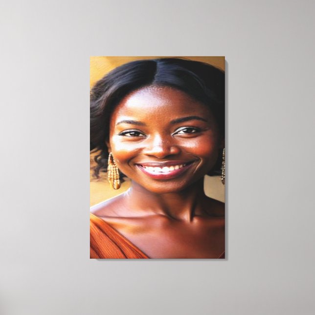 Lienzo Retrato moderno vibrante de una mujer sonriente en (Anverso)