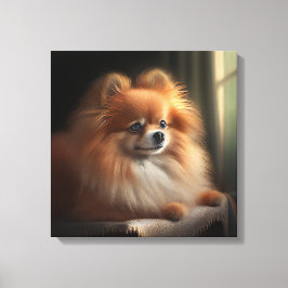 Lienzo Retrato pomeraniano de perro con leche