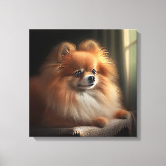 Lienzo Retrato pomeraniano de perro con leche