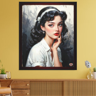 Lienzo Retrato Retro Inspirado de una Joven Pensativa