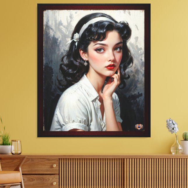 Lienzo Retrato Retro Inspirado de una Joven Pensativa (Insitu (Sala de estar))