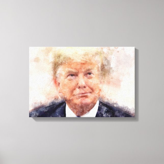 Lienzo retrato sonriente de Donald Trump acuarela (Anverso)