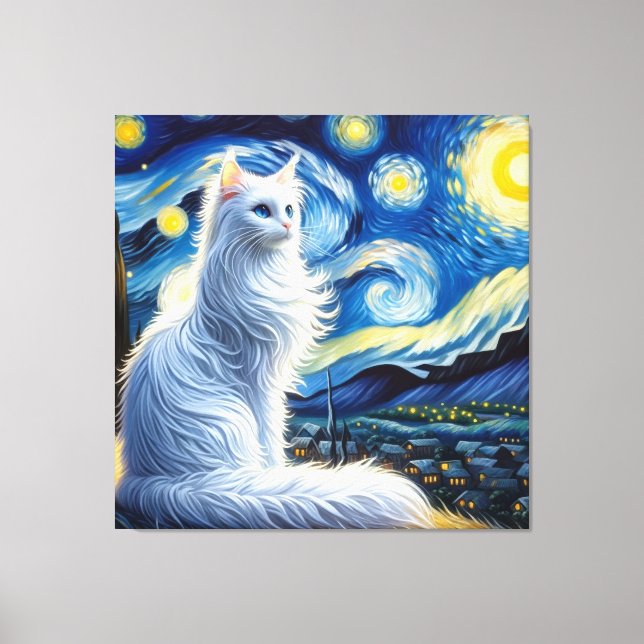 Lienzo Retrato Starry Turkish Angora Cat - Retrato Mascot (Anverso)