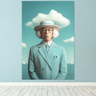 Lienzo Retrato Surreal De Caballeros De La Playa