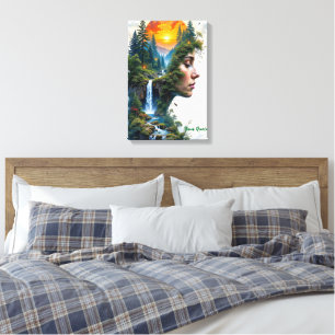 Lienzo Retrato surrealista de mujer en la naturaleza, pue