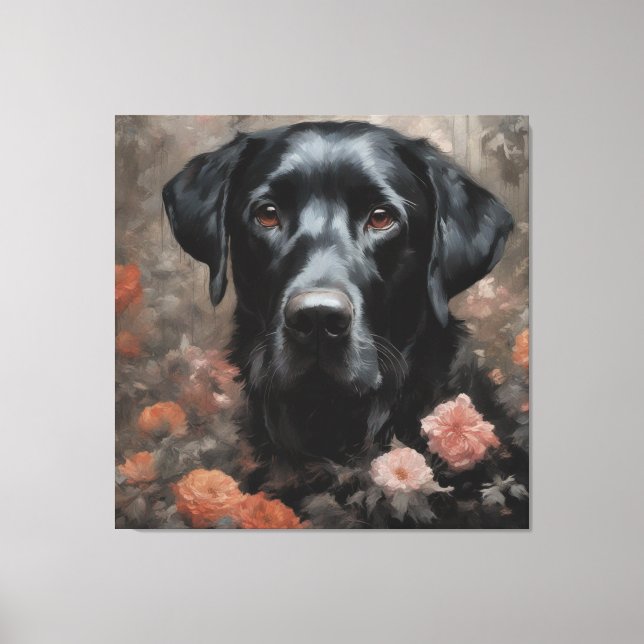 Lienzo Retratos de raza de perro de flores 19 (Anverso)